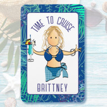 Funny Cartoon Woman in Swimsuit Drink Cruise Door