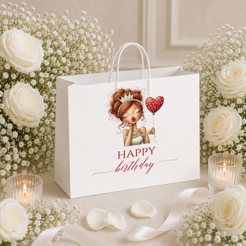 Funny Cartoon Woman Marsala Script Birthday gift b Large Gift Bag