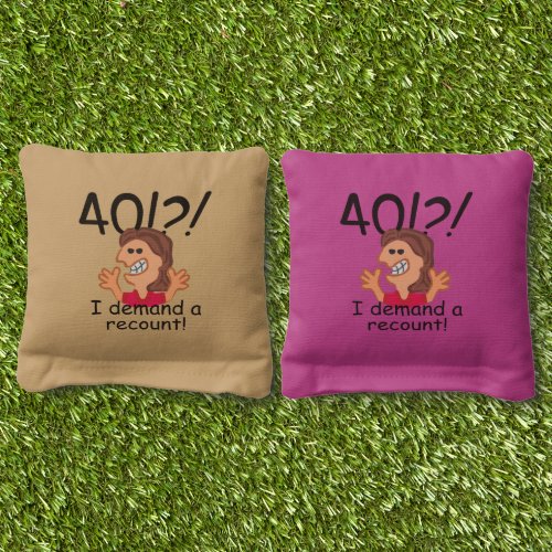 Funny Cartoon Woman Recount 40th Birthday Cornhole Bags