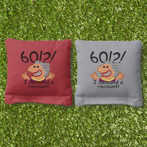 Funny Cartoon Woman Recount 60th Birthday Cornhole Bags