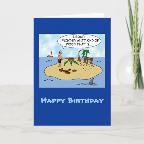 Funny Cartoon Woodturner on Deserted Island Card