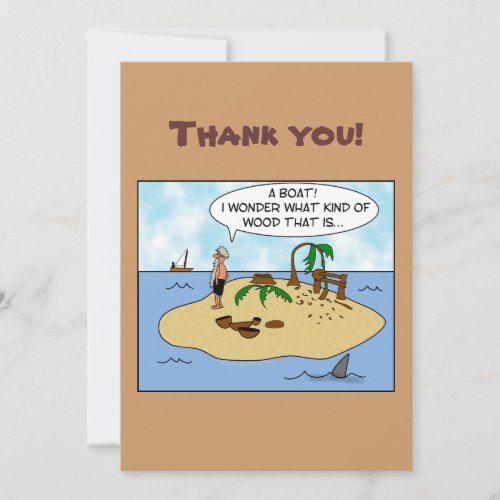 Funny Cartoon Woodturner on Deserted Island Thank You Card