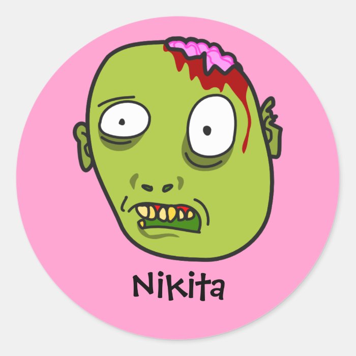 Funny Cartoon Zombie Face Personalized Name Gift Round Stickers