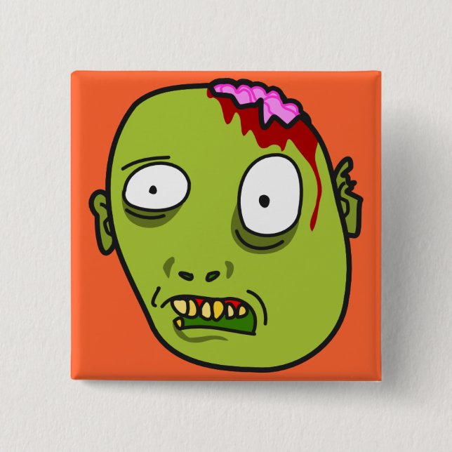Funny Cartoon Zombie Face Pinback Button (Front)