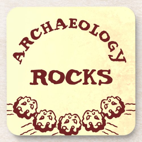 Funny Cartoonish Archeology Rocks Pun Beverage Coaster