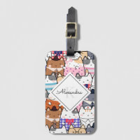 Funny Cartoonish Cats Kitten Pattern Monogram Kids