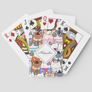 Funny Cartoonish Cats Kitten Pattern Monogram Kids Poker Cards