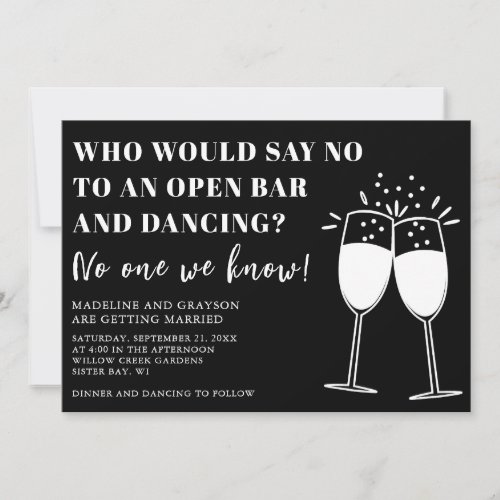 Funny Casual Open Bar Dancing Wedding Invitation