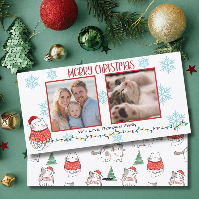 Funny Cat 2 Photo Meowy Christmas Custom  Holiday Card (Creator Uploaded)