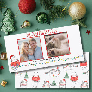 Funny Cat 2 Photo Meowy Christmas Custom  Holiday Card