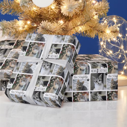 Funny Cat 4 Photo MEOWY CHRISTMAS Personalized Wrapping Paper