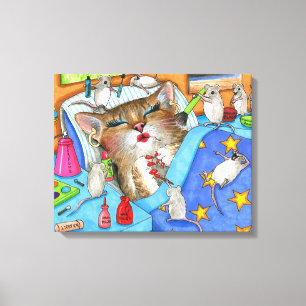 Funny Cat 508 mouse make-up poster Canvas Print