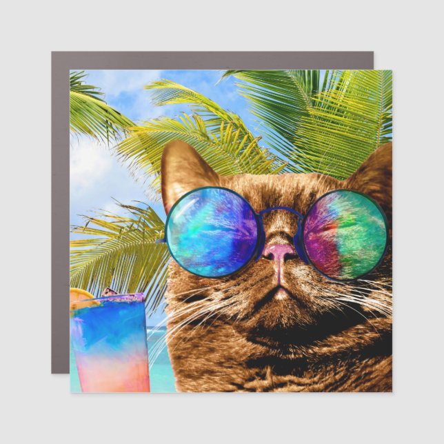 Funny Cat 675 Beach Car Magnet (Front)