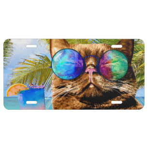 Funny Cat 675 Beach License Plate