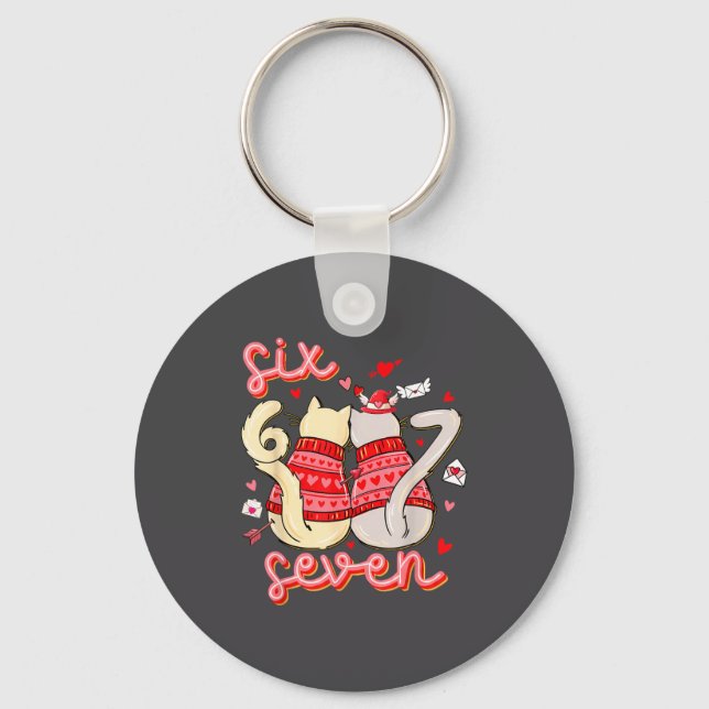 Funny Cat 67 Meme Six Seven Gen Alpha Slang Kids V Keychain (Front)