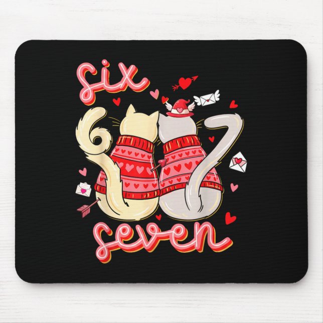 Funny Cat 67 Meme Six Seven Gen Alpha Slang Kids V Mouse Pad (Front)