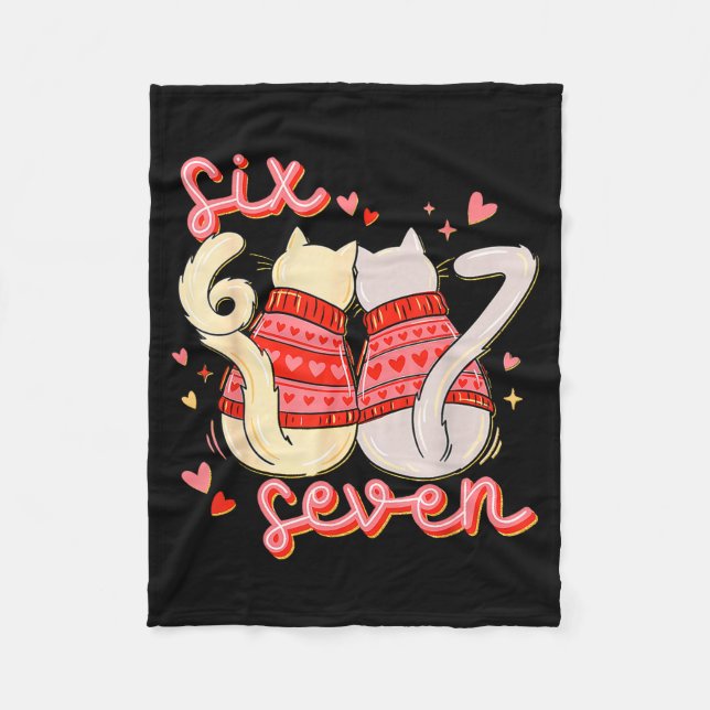 Funny Cat 67 Meme Six Seven Gen Alpha Slang Valent Fleece Blanket (Front)