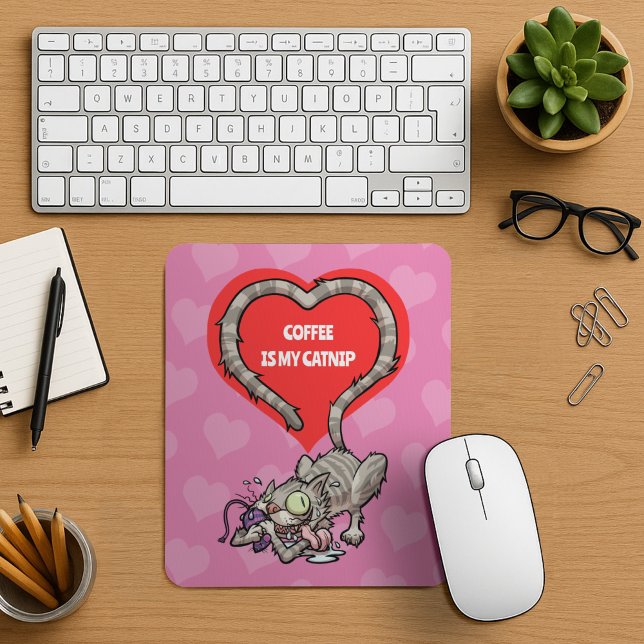 Funny Cat Add Your Own Text Crazy Catnip Cartoon Mouse Pad (Creator Uploaded)