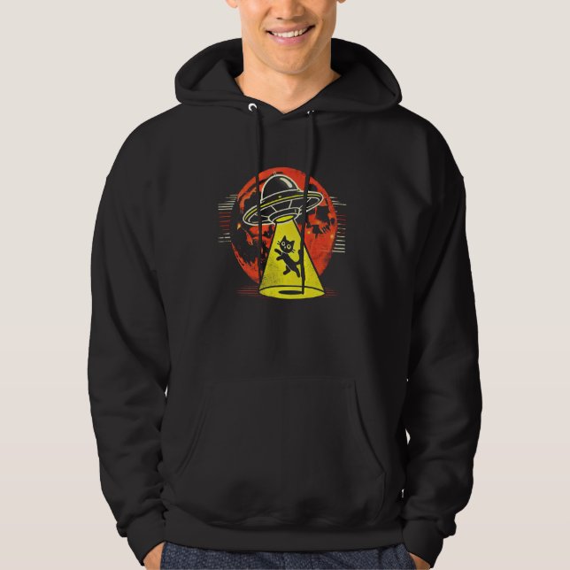 Funny Cat Alien Abduction Retro UFO Encounter Sci- Hoodie (Front)