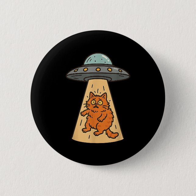 Funny Cat Alien Abduction Ufo Spaceship Kitty Sci  Button (Front)