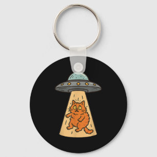 Funny Cat Alien Abduction Ufo Spaceship Kitty Sci Keychain