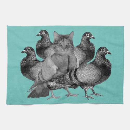 funny cat amongst the pigeons kitchen towel