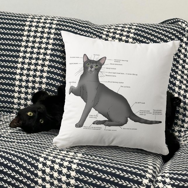 Funny Cat Anatomy Diagram Humor Nerdy Throw Pillow (Creator Uploaded)