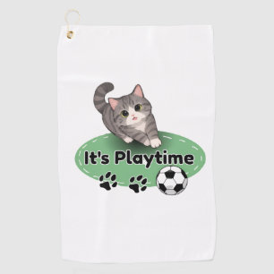 Funny Cat and Ball Paw Print Design Golf Towel