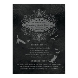 Funny Cat And Bats Potion Recipe Playful Halloween Poster