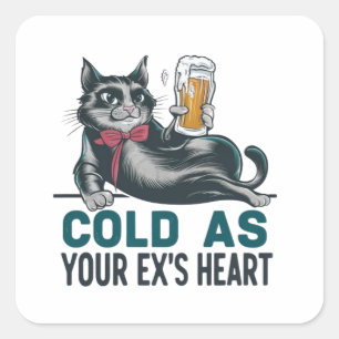 Funny cat and beer t-shirt design square sticker