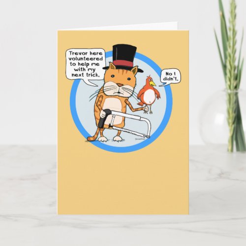 Funny Cat and Bird Magic Trick Birthday Card