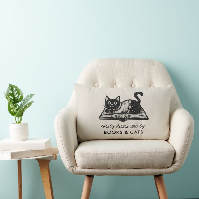 Funny Cat and Book Lover Saying  Lumbar Pillow (Chair)