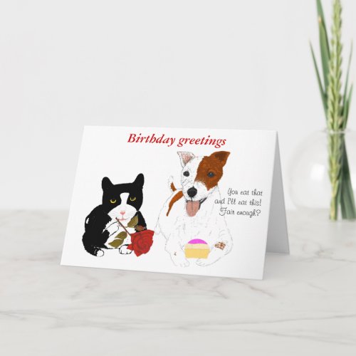 Funny Cat and Dog birthday Card