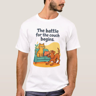 Funny Cat and Dog T-Shirt – Battle for the Couch 