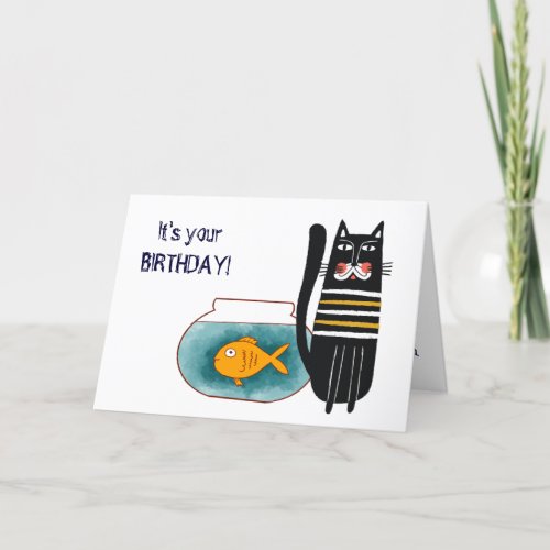 Funny Cat and Fish Birthday Card