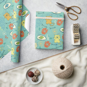 Funny Cat and Fish Wrapping Paper