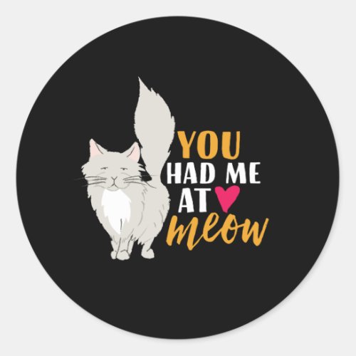 Funny Cat and Kitten Love You Had Me At Meow Classic Round Sticker