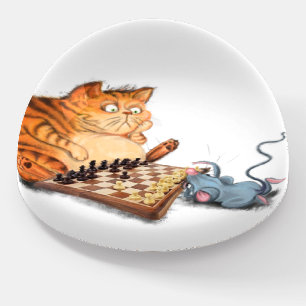 Funny Cat and Mouse Playing Chess Paperweight