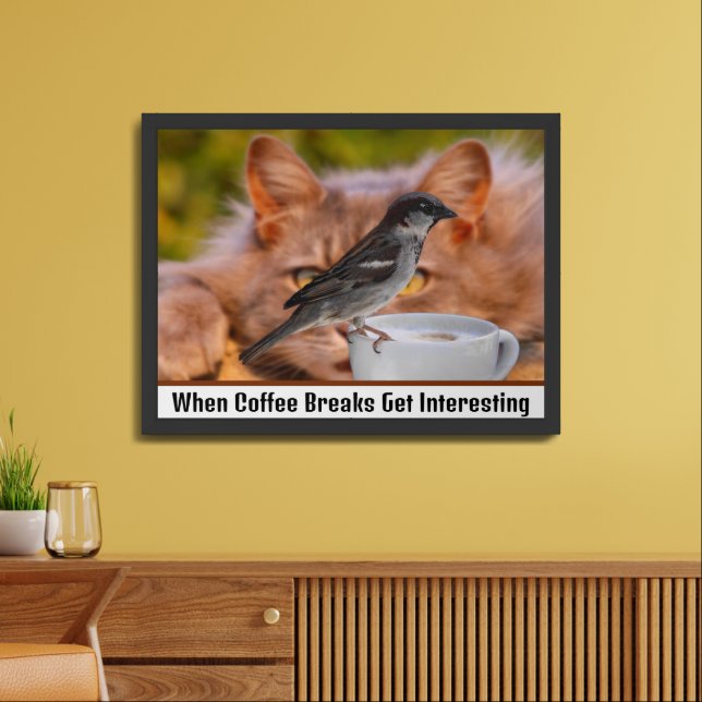 Funny Cat and Sparrow Poster (Living Room)