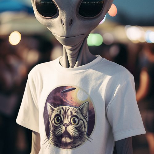 Funny Cat and UFO T_Shirt