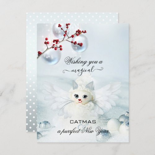 Funny Cat Angel Christmas New Year Card