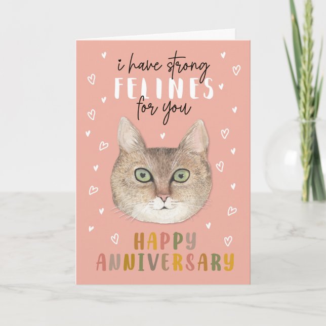 Funny Cat Anniversary Card Strong Felines For You (Front)