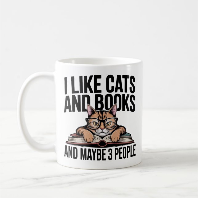 Funny Cat Antisocial Kitty Introvert Book Lover Coffee Mug (Left)