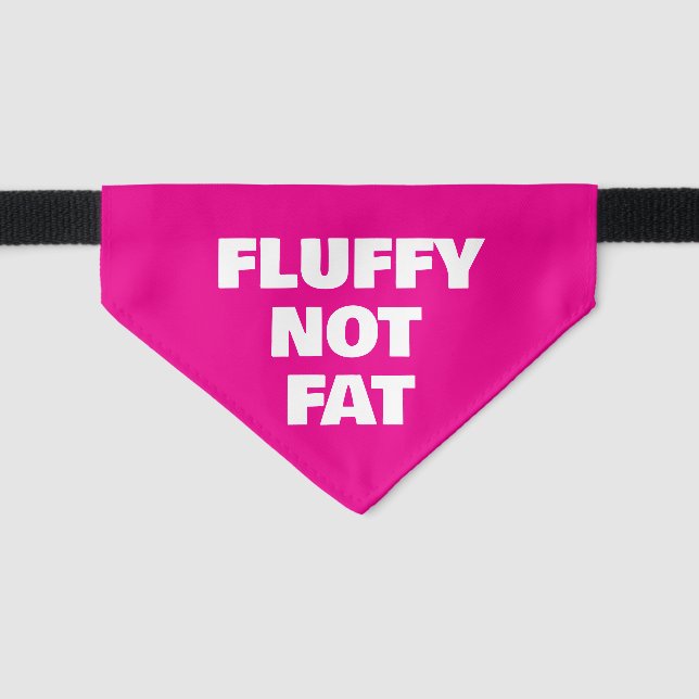 Funny cat apparel "fluffy not fat" pink girly pet bandana collar (Front)