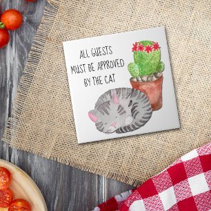 Funny Cat Approving Guests Ceramic Tile