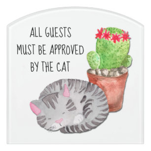Funny Cat Approving Guests Door Sign