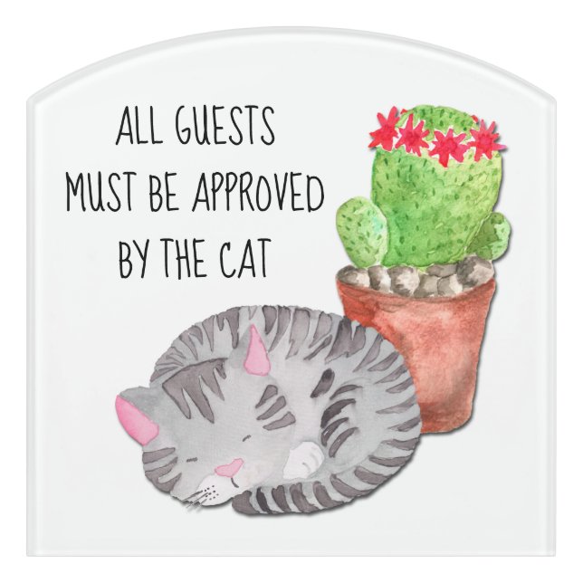 Funny Cat Approving Guests Door Sign (Contour Front)