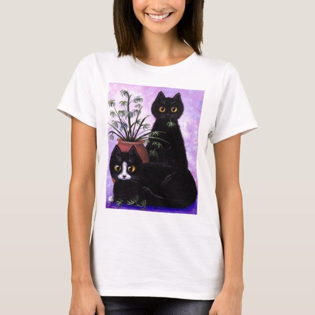 Funny Cat Art Black Tuxedo Creationarts T-Shirt (Front)
