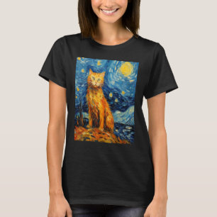 Funny cat art painting Cat Lover Starry Night Cat  T-Shirt