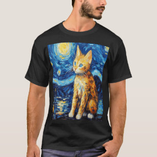 Funny cat art painting Cat Lover Starry Night Cat T-Shirt